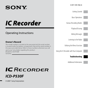 Manual Sony ICD-P530F Audio Recorder