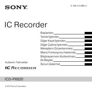Kullanım kılavuzu Sony ICD-PX820 Ses kaydedici