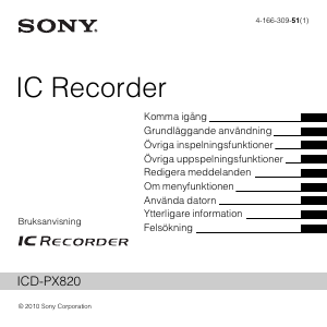 Bruksanvisning Sony ICD-PX820 Diktafon