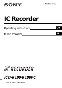 Mode d’emploi Sony ICD-R100PC Enregistreur numérique