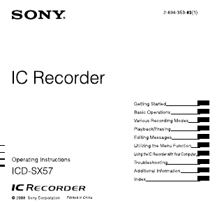 Manual Sony ICD-SX57 Audio Recorder