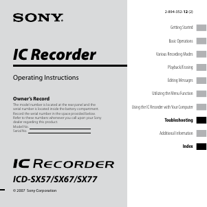 Manual Sony ICD-SX67 Audio Recorder