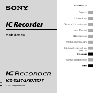 Mode d’emploi Sony ICD-SX67 Enregistreur numérique