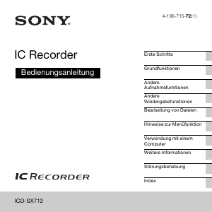 Bedienungsanleitung Sony ICD-SX712 Diktiergerät