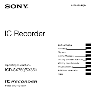 Manual Sony ICD-SX850 Audio Recorder