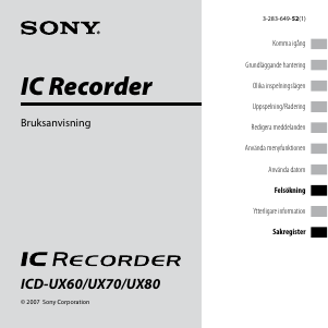 Bruksanvisning Sony ICD-UX60 Diktafon