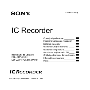 Manual Sony ICD-UX81 Reportofon