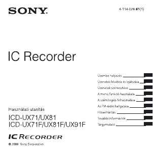 Használati útmutató Sony ICD-UX81F Hangrögzítő