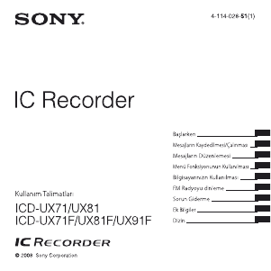 Kullanım kılavuzu Sony ICD-UX81F Ses kaydedici