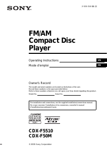 Mode d’emploi Sony CDX-F5510 Autoradio