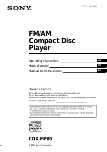 Mode d’emploi Sony CDX-MP80 Autoradio