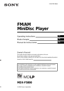 Manual de uso Sony MDX-F5800 Radio para coche