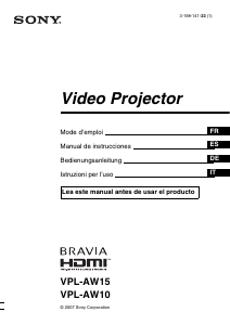 Manuale Sony VPL-AW15 Proiettore