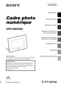 Mode d’emploi Sony DPF-D92 Cadre photo numérique