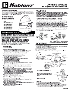 Manual Koblenz WD-351 K2R US Vacuum Cleaner