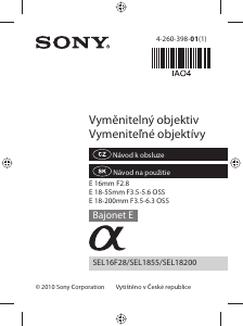 Návod Sony SAL1855 Fotografický objektív