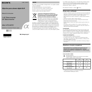 Manual Sony SAL20TC Lente