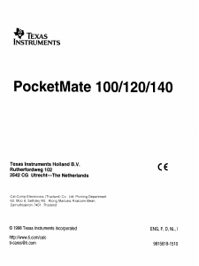 Manual Texas Instruments PocketMate 140 Organiser