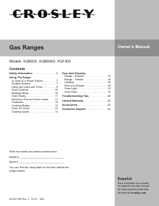 Manual Crosley XGF300SMWW/BB Range