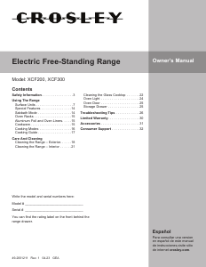 Manual Crosley XCF300PMWW/BB Range