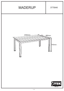 Kullanım kılavuzu JYSK Maderup (90x205x74) Bahçe Masası