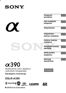 Vadovas Sony Alpha DSLR-A390L Skaitmeninis fotoaparatas