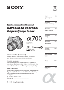 Priročnik Sony Alpha DSLR-A700Z Digitalni fotoaparat
