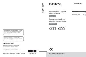 Mode d’emploi Sony Alpha SLT-A33L Appareil photo numérique