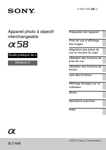 Mode d’emploi Sony Alpha SLT-A58Y Appareil photo numérique