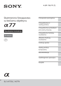 Vadovas Sony Alpha SLT-A77Q Skaitmeninis fotoaparatas