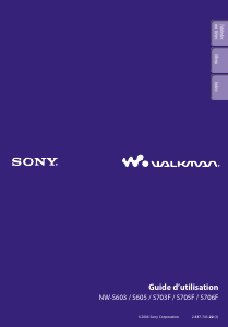 Mode d’emploi Sony NW-S603 Walkman Lecteur Mp3