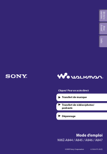 Mode d’emploi Sony NWZ-A845 Walkman Lecteur Mp3