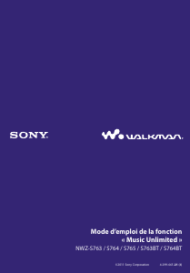 Mode d’emploi Sony NWZ-S765 Walkman Lecteur Mp3