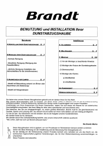 Bedienungsanleitung Brandt AFLG9X1G1 Dunstabzugshaube