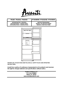Mode d’emploi Avanti FF1010D0W Réfrigérateur combiné