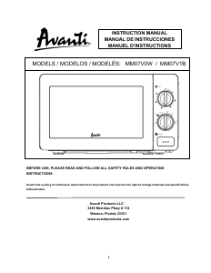 Manual Avanti MM07V0W Microwave