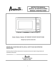 Manual Avanti MT115V1B Microwave