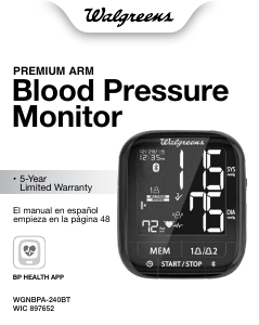 Manual Walgreens WGNBPA-240BT Blood Pressure Monitor