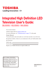 Manual Toshiba 58L9300U LED Television