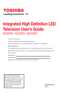 Manual Toshiba 84L9300U LED Television