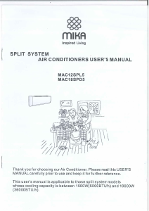 Manual Mika MAC12SPL5 Air Conditioner