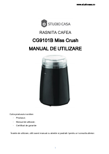 Manual Studio Casa CG9101B Râșniță de cafea