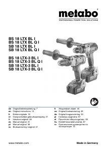 Manual Metabo SB 18 LTX-3 BL Q I Drill-Driver