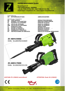 Manual Zipper ZI-ABH1500D Demolition Hammer