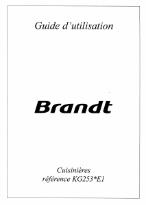 Mode d’emploi Brandt KG253WE1 Cuisinière