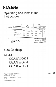 Handleiding AEG CGA60WOK-F Kookplaat