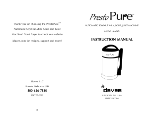Manual Presto Pure IAE15 Soy Milk Maker