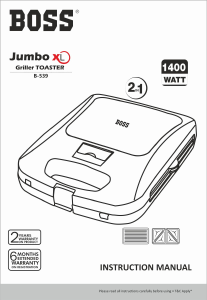 Manual Boss B539 Jumbo XL Contact Grill