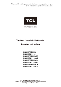 Manual TCL RB315GM1210 Fridge-Freezer