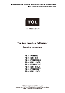 Manual TCL RB315WM1110 Fridge-Freezer